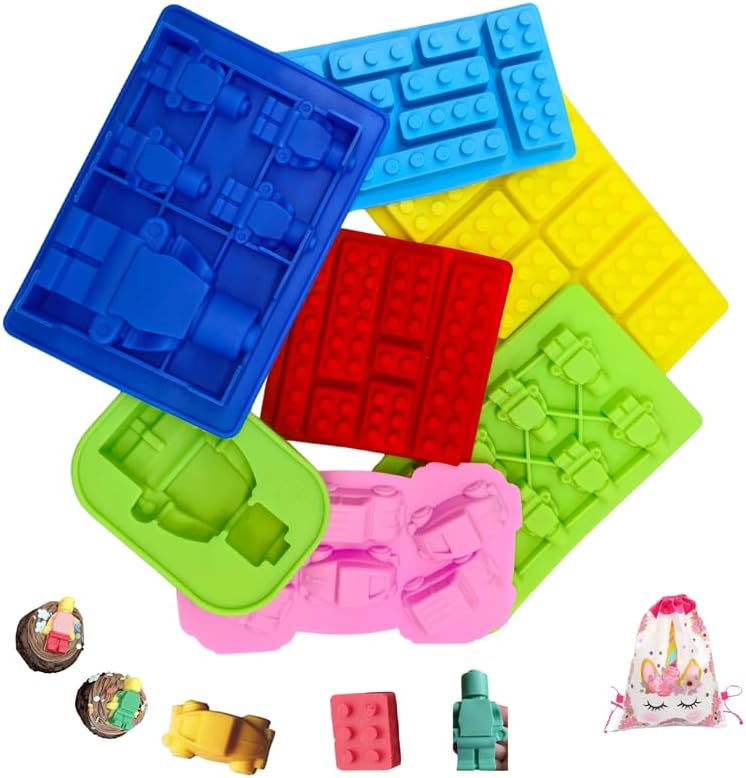 7 Pcs Robot & Bricks Silicone Molds for Chocolate –Silicone Crayon Molds,Candy Molds – Chocolate Molds Design for Baking, Ice, Gummy, Jello & Cake Decorating – Fun DIY Kitchen Tool