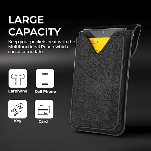 PULOKA -Multifunctional Phone Pouch - Vegan Leather - Portable Travel Holster Bag with Waist Belt - Carry Phones Upto 6", Cards, Cash - for Outdoor Sports, Hiking, Cycling, Travelling - Black - Image 5