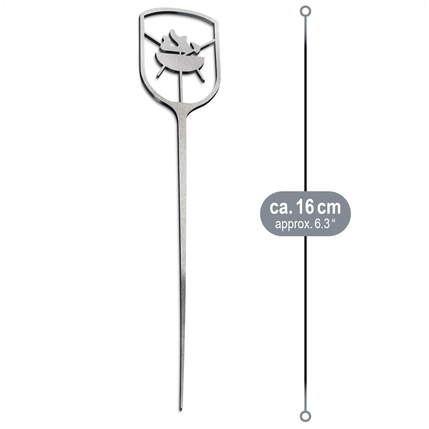 com-four® 6 spiedini burger acciaio inox 16 cm, punte metalliche con impugnatura ampia aperta, accessorio cucina, barbecue per servizio elegante (6x - aperto - 16 cm)