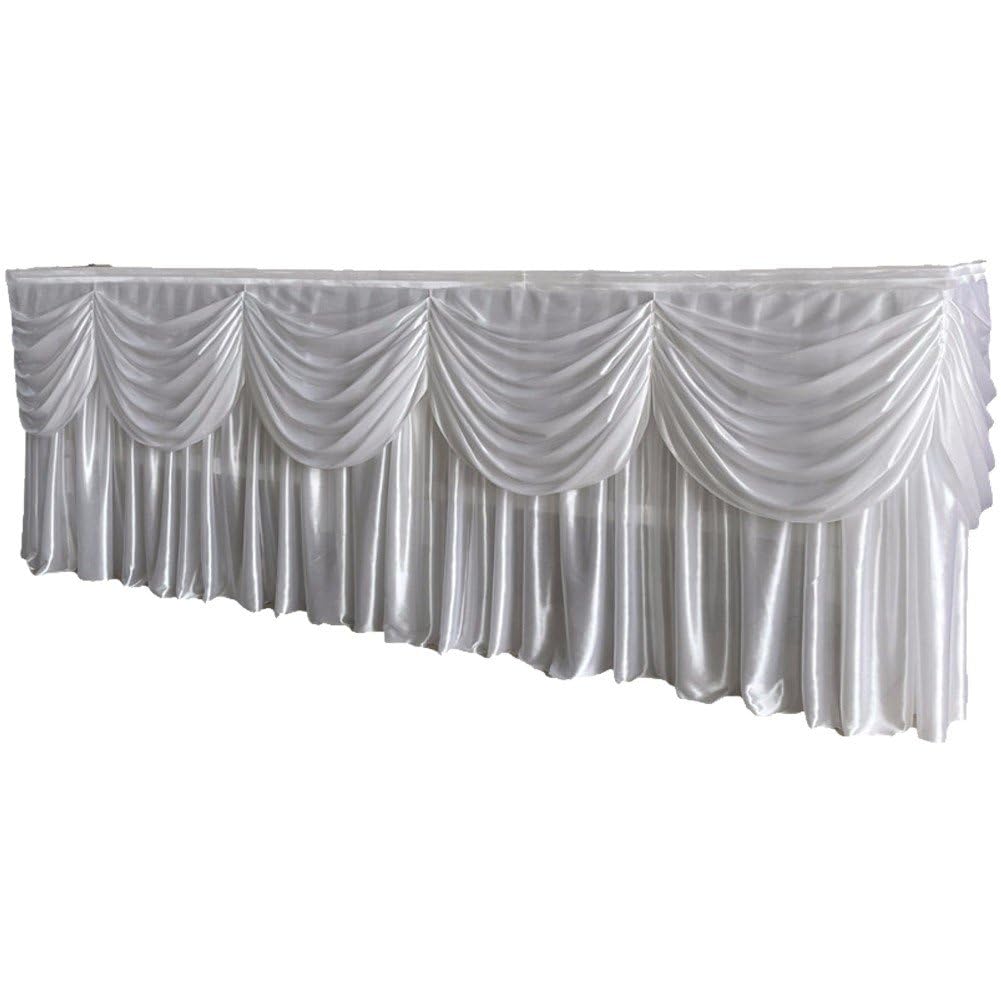 Sanfly Transparent Ice Silk Table Skirt White Pleated Table Cloth Banquet Table Skirt with Swag for Wedding Event Party Decor