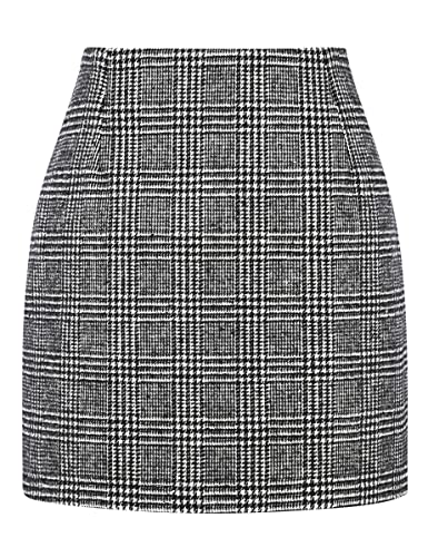 image for IDEALSANXUN Black Mini Skirt for Women High Waisted Mini Plaid Skirt F