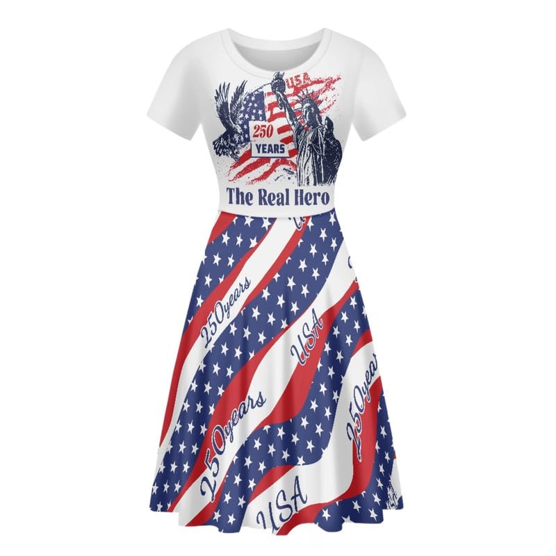 Image of Irisjudy T Shirt Dress for Women Short Sleeve Girls Short Sleeve Dress Plus Size, O Neck Knee Length Midi Dress for Ladies
