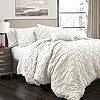 Lush Decor Ravello Pintuck Vintage Chic Farmhouse Style 5 Piece Comforter Set with Pillow Shams, King, White