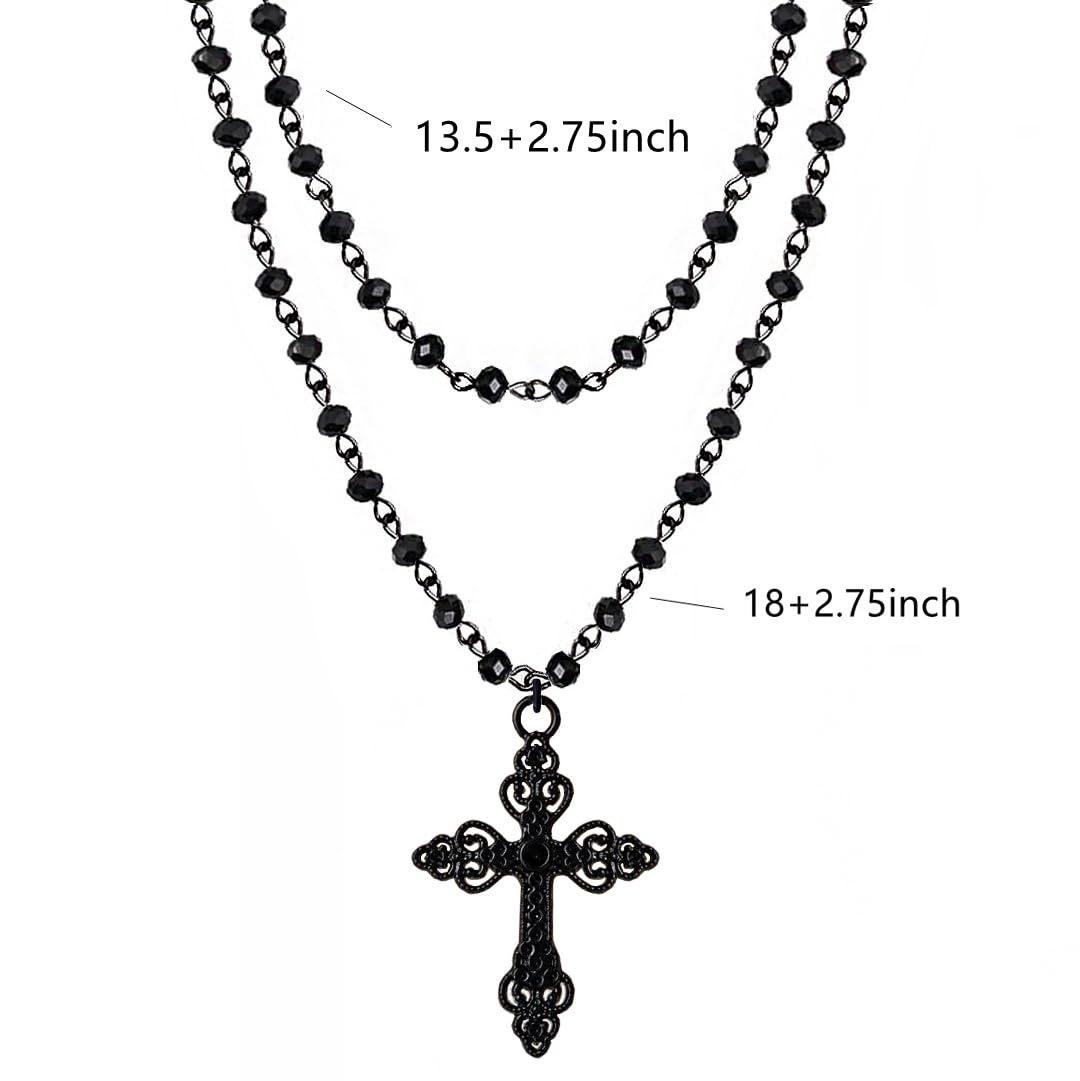 Balirek Gothic Bat Necklaces Moon Necklaces Black Crystal Chain Halloween Black Pendant Choker Halloween Jewelry for Woman: Cross