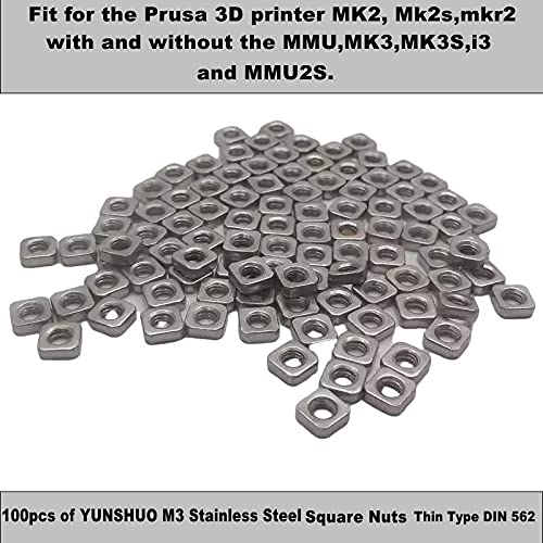Yunshuo M3 Stainless Steel Square Thin Nuts Din 562, 100Pcs, Thickness 1.8Mm #TOP4