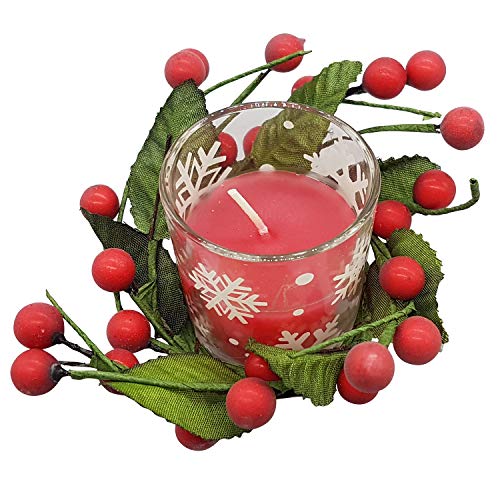 Land-Haus-Shop Weihnachtskerze Glas mit Beerenkranz, Weihnachts Kerze...