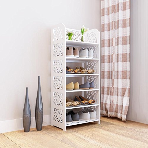 Jerry & Maggie - Multiple Tier WPC Shoe Rack/Shoe Storage Stackable Shelves Free Standing Shoe Rack | Slope Wide 6-tier-flat racks-Xlarge Brown JM_SS0017