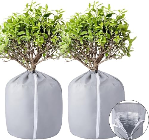 2 Stück Thermo Topfschutz -40x35cm Topfpflanzen Schutzbeutel für Pflanzen | Winter Topfschutz mit Zugband - Frost Schutz für Pflanzkübel Pflanztöpfe für Pflanzen