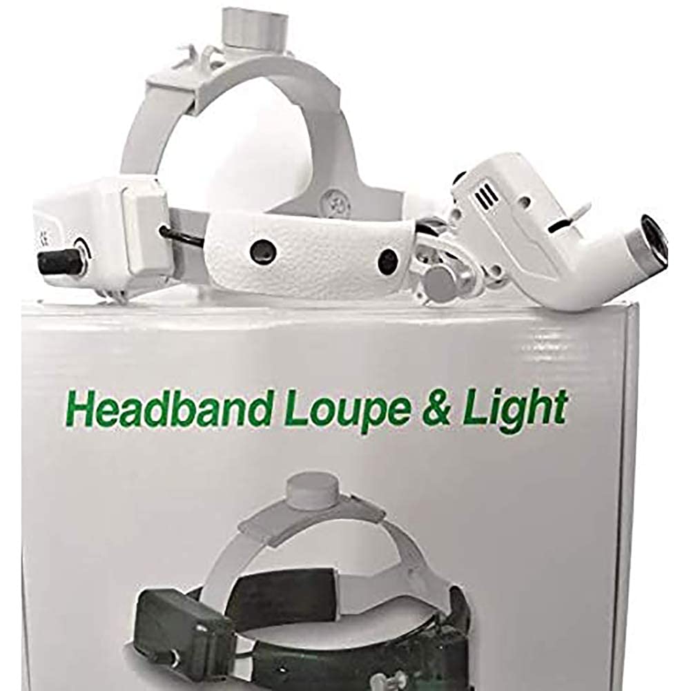 LED-Binokular-Lupe – Kopfband mit Vergrößerung – 3 W – 3,5-fache Vergrößerung – Kopfband aus Leder – Weiß