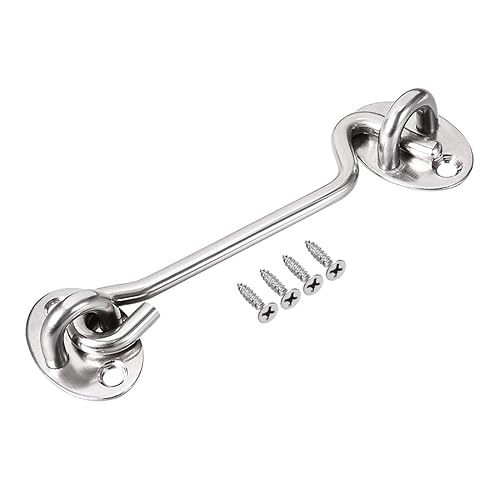 uxcell Gancho de cabina de 4 pulgadas, pestillo de ojal, puerta de puerta, gancho giratorio para ventana, acero inoxidable con tornillos de montaje,