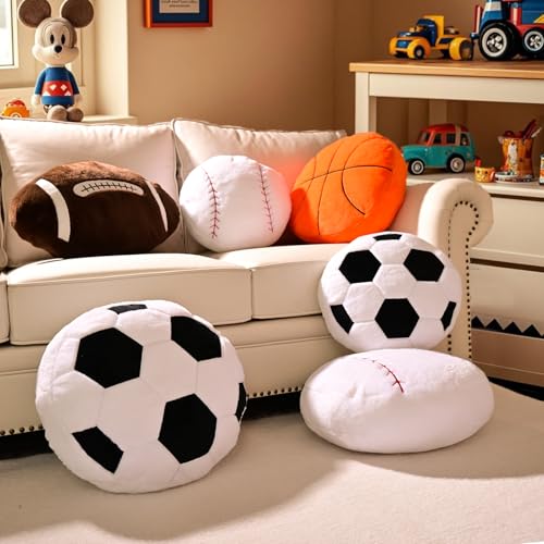 Yhoelata Plüsch Fußball Sitzkissen, Flauschiges Football als Weicher Sportball, Kreative Zimmer Dekoration für Kinderzimmer, Fussball Geschenke für Jungen, 35x35cm