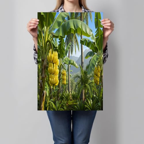 Tableau art paysage de bananeraie sans cadre, une œuvre murale émeraude élégante