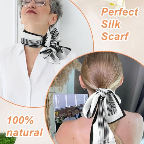 Neck Scarf For Women, Black and White Scarf, Purse Scarf For Handbags, Breathable Silk Satin Hair Scarf, Lightweight Neckerchief Headscarf Wrap For Handbags Accessories4