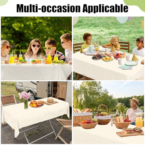 Image of Smiry Disposable Table Cloth 3 Pack, 54 x 108 Inch Waterproof Plastic Tablecloth, Decorative Rectangle Table Covers for Party, Birthday, Picnic, Beige