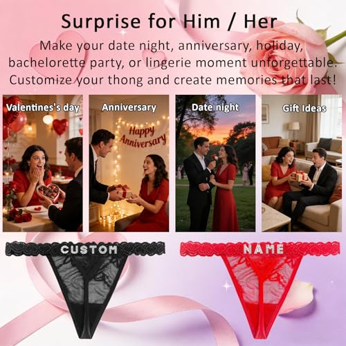 Image of Personalized Rhinestone Letter Thong for Women, Custom Name G-String Panties Gifts for Her