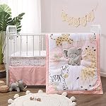 The Peanutshell 3 Piece Baby Crib Bedding Set for Girls - Newborn, Infant & Toddler Nursery Bed Set Decor with Fitted Crib Sheet, Dust Ruffle Comforter - Wildest Dreams