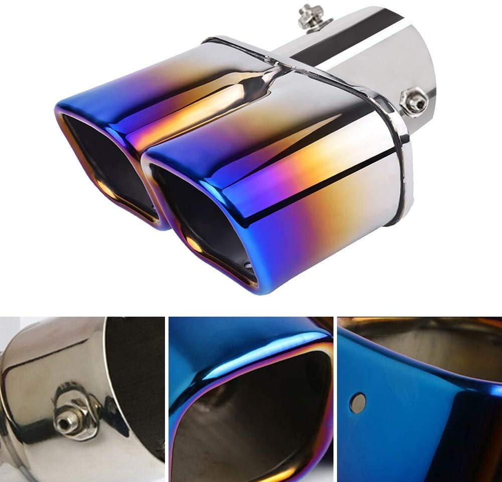 Tubo Escape Silenciador Tabla Escape Coche 1 A 2 Partes Universales Boquilla La Garganta End Muffler Sugerencia Tubo Recto Outlet Acero Inoxidable Trasera(Roasted Bluestraight)