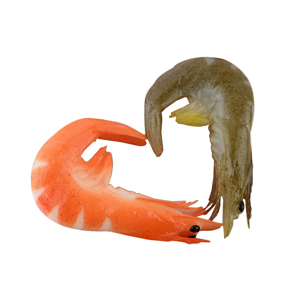 Vosarea 2pcs Simulation Shrimp Food Model Artificial Fake Food for Kitchen Home Party Decoration Market Food Sample Display Kids Toy