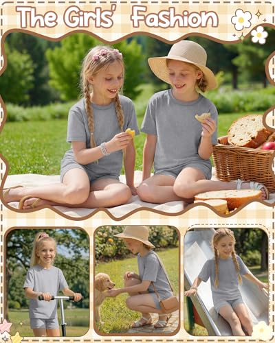 Image of Oakgarden Girls 2 Piece Outfits School Clothes | Back to School, Travel, Summer, Casual Sets, Athletic, Short Sleeve Top, Bike Shorts, Tween, Trendy, Matching Clothing, 5-14Y