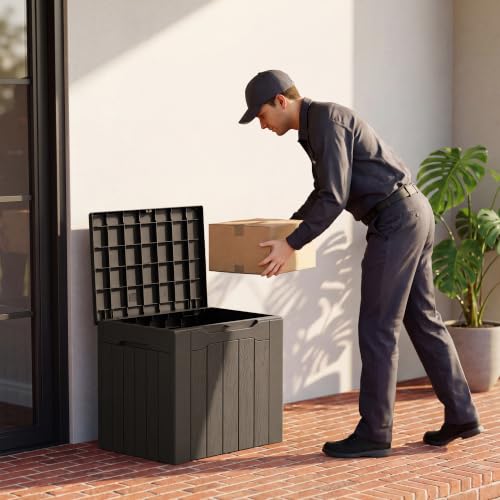 Image of Greesum 33 Gallon Resin Deck Box All Weather Outdoor Storage Boxes, Dark Brown