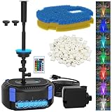 AquaMiracle All-in-1 Pond Fountain Kit 850GPH with 3-Spray Patterns Pond Filters System for Outdoor Ponds with Color LED & U - V Light to Clean Green Water Fountain Pump for 500-750 Gallon Ponds