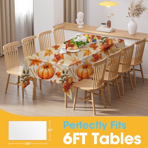 Image of Niuara Fall Pumpkin Plastic Table Cloth - 4 Pack 54 inch x 108 inch Rectangle Disposable Tablecloths for 6FT Tables, Table Cover for Party, Holiday & Gathering Use