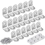 FLZONE Winkelverbinder,20 Stück Edelstahlhalterung + 2 Stück Flache Eckstrebenplatten Edelstahl L Halterung 90 Grad Rechtwinklige Halterungen mit 48 Stück Schrauben (20 * 20 MM)