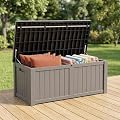 148 Gallon Resin Deck Box - Outdoor Storage Chest for Patio Furniture Cushions, Garden Tools, Pool Accessories & Backyard Organization Lockable Waterproof All-Weather Wood Grain Design, Easy Assembly