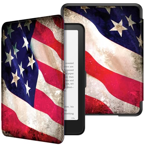 Image of Fintie Slim Case for 7 inch Kindle Paperwhite 12th Gen 2024 & Kindle Colorsoft | Lightweight PU Leather Hard Back Shell Cover, Magnetic Closure, Auto Wake /Sleep, for Kindle Paperwhite 2024, US Flag