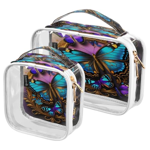 Paquete de 2 bolsas de maquillaje transparentes, diseño de unicornio, flamenco, árbol de verano, bolsas para organización, bolsas de aseo de viaje impermeables para mujeres y niñas, A004, L, Bolsa de