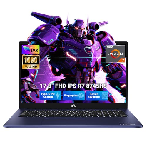 NIMO 17.3" IPS-Gaming-Laptop, AMD Ryzen 7 8745HS (Up to 4.9GHz Beat R9 7940HS) 16GB RAM 256GB SSD Radeon 780M-Graphics, Backlit Keyboard Fingerprint, Win 11 PC for Work & Play 2-Yr Warranty