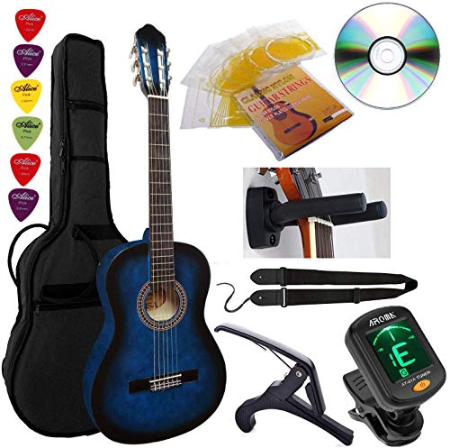 Pack Guitare Classique 7/8 (Adulte) 6 Accessoires Cour Vidéo et DVD (Bleu) - Les Beatles, Paul McCartney, John Lennon, RIngo Starr, George Harrison Pack Guitare Classique 7/8 (Adulte) 6 Accessoires Cour Vidéo et DVD (Bleu)