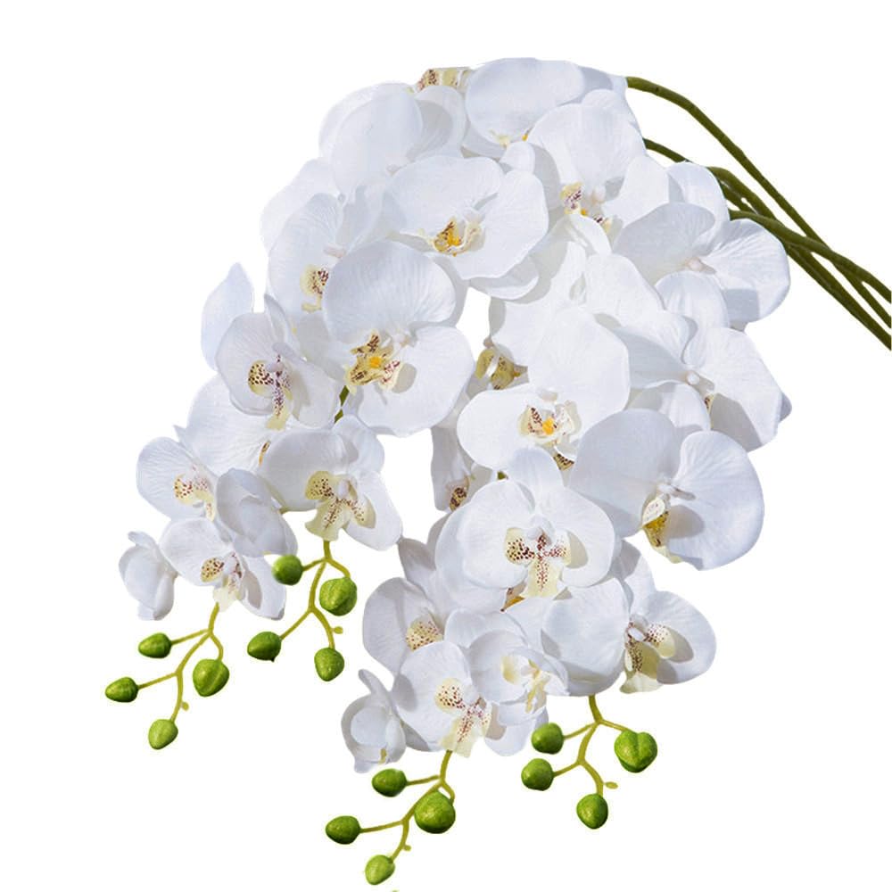 Xzjmy White 27.5" Artificial Phalaenopsis Flowers,Fake Orchid Stems,Faux Silk Orchids Flowers,Artificial Flowers For Home Decor Wedding Centerpieces (4, )