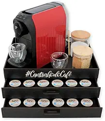 Bandeja Porta Capsulas Cantinho do Café com 2 Gavetas Organizador Suporte Cafeteira Compatível com 3 Marcas, Dolc&Gusto, N&spresso e 3 coraçoes (Preto - 3 Corações)