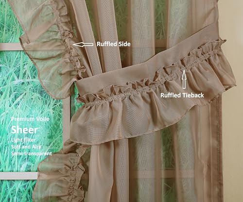 Image of Today's Curtain, Emelia Priscilla Sheer Pair 96 inch W x 84 inch L, Taupe, 5-Piece-Set