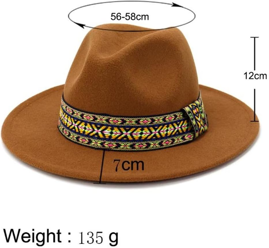 JSEIAJB Wool Felt Fedora Hat Men Women Wide Brim Sombrero Black Jazz Trilby Panama Cap(D)