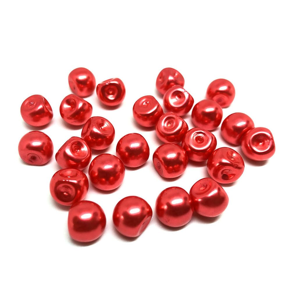 30pcs Round Pearl Sewing Buttons 10mm,Red Pearl Decoration Buttons for Cheongsam,Craft,Sweater,Shirt