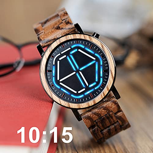 Bobo Bird Bamboo Watch Mens Large Size Digital Led Display Night Vision Handmade Wooden Watches (Blue) #TOP6