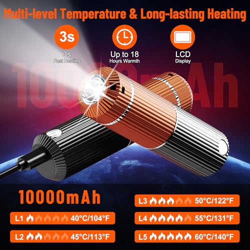 Handwärmer Elektrischer mit Taschenlampe, 2er 5000mAh, magnetischer Taschenwärmer, fünf Temperatureinstellungen, tragbarer Handwärmer für Frauen, Wintergeschenk für Wintersport Indoor Outdoor