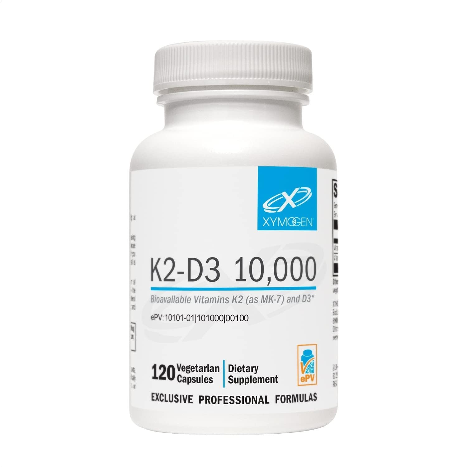 XYMOGEN K2-D3 10000 - Vitamin D3 K2 - Bioavailable Vitamin D 10,000 IU (Cholecalciferol) with MK-7 - Heart, Arterial, Bone Health + Immune Support Supplement (120 Capsules)