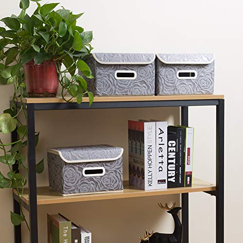 Prandom Stackable Storage Boxes With Lids [5-Pack] Fabric Decorative Storage Bins Cubes Organizer Containers Baskets With Cover Handles Divider For Bedroom Closet Living Room Grey 9.8X7.9X6.7 Inch #TOP2