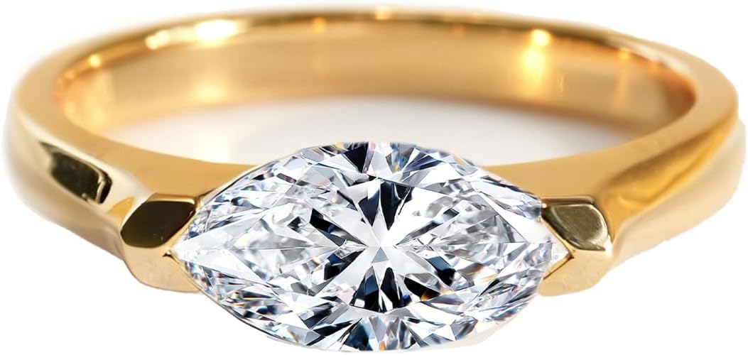 1CT Marquise Cut Moissanite Engagement Ring - 14K White Gold Plated 925 Silver for Women, Vintage Solitaire Style with Luxury Gift Box, Sparkling Proposal Jewelry​