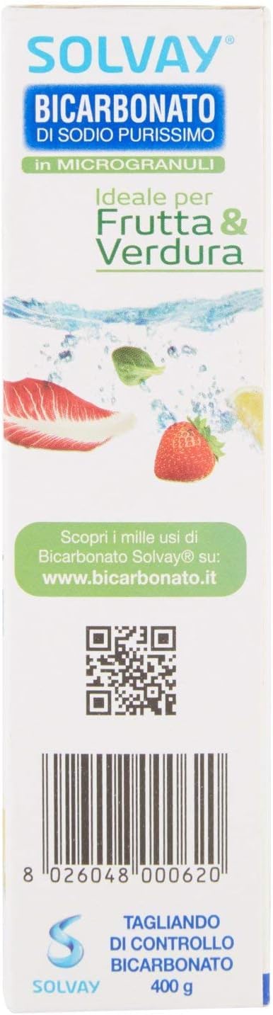 Solvay® - Bicarbonato Di Sodio Purissimo in Microgranuli per Frutta e Verdura Multipack - 400 Grammi x 20 confezioni