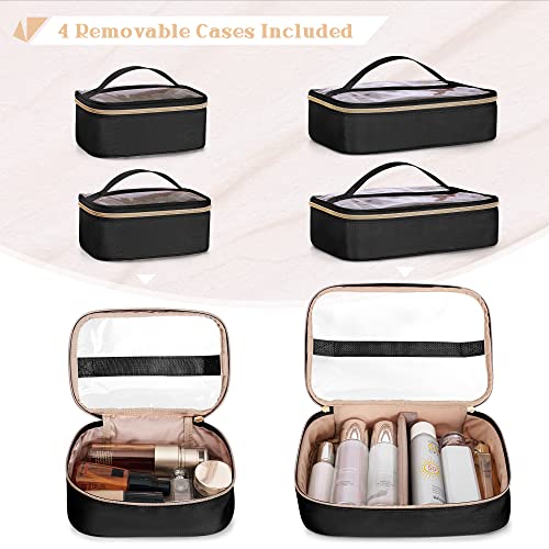 Professional Makeup Artist Travel Case with 4 Detachable Cosmetic Bags, Large Make up Organizer Bag with Makeup Kit Storage Section and Hair Tools Pocket, Black (Empty Bag Only)2