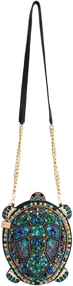 Mary Frances Wave Rider Beaded Crossbody Handbag Clutch Novelty Evening Purse Turtle Design with Removable Chain Strap, Multicolor