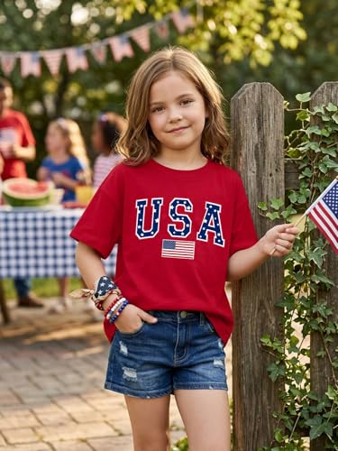 Image of AMWIPE Boys Girls USA Shirt Kids 250 Anniversary USA Shirts American Flag Tshirt 4th of July Outfits Cute Patriotic Top 6-14y