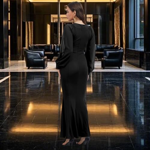 Image of Women's Elegant Formal Mermaid Maxi Dress Off Shoulder Long Sleeve Wedding Split Evening Gown Prom Cocktail Party Dresses