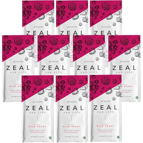 Zurvita - Zeal for Life Wellness Drink Mix - Wild Berry (Classic) Flavor - Gluten-Free, Vegan, with Vitamins and Minerals - 10 Single Packets