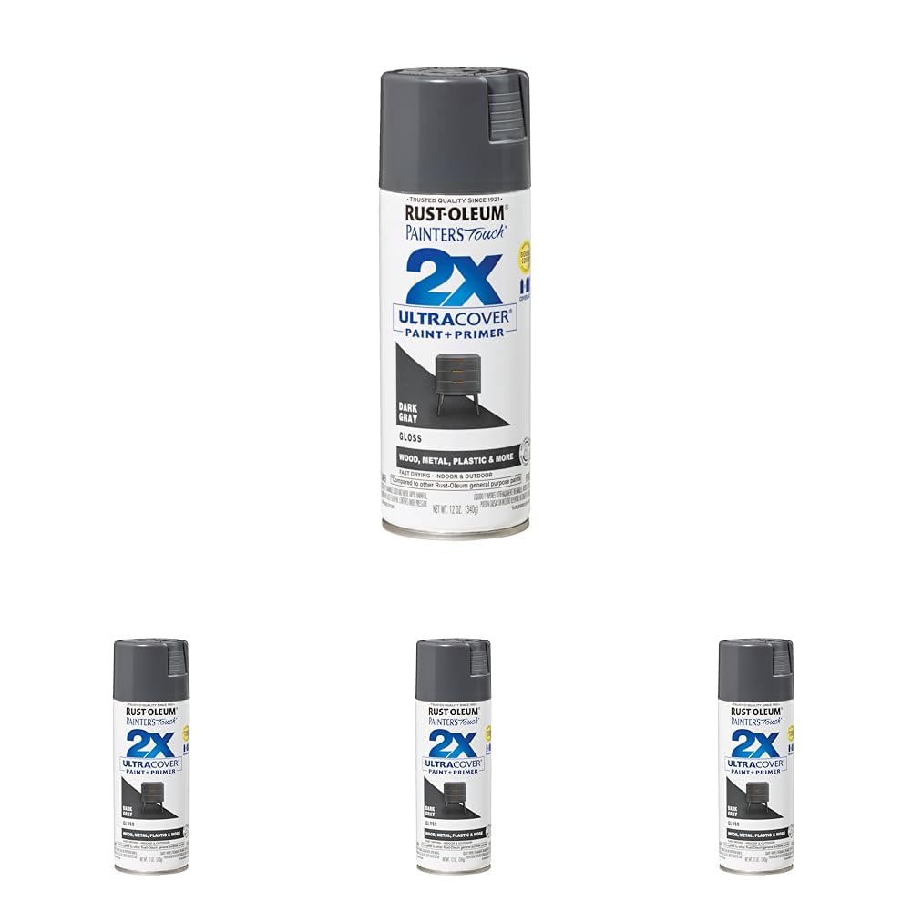 Rust-Oleum 334031 Painter's Touch 2X Ultra Cover Spray Paint, 12 oz, Gloss Dark Gray (Pack of 4)
