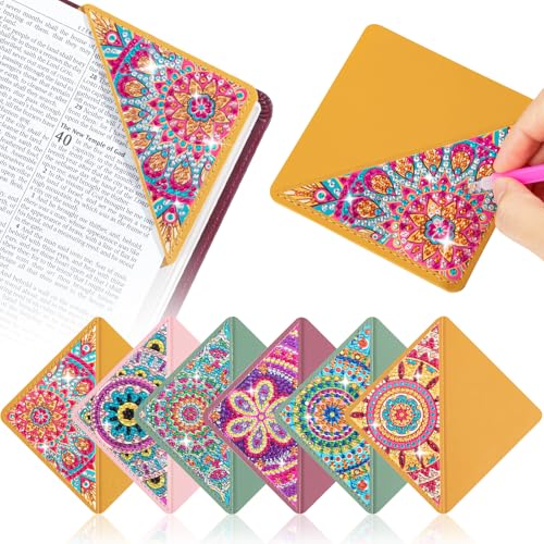 6 PCS Diamond Art Bookmarks, Diamond Painting Bookmarks for Book Lovers 5D DIY Bookmark Corner...